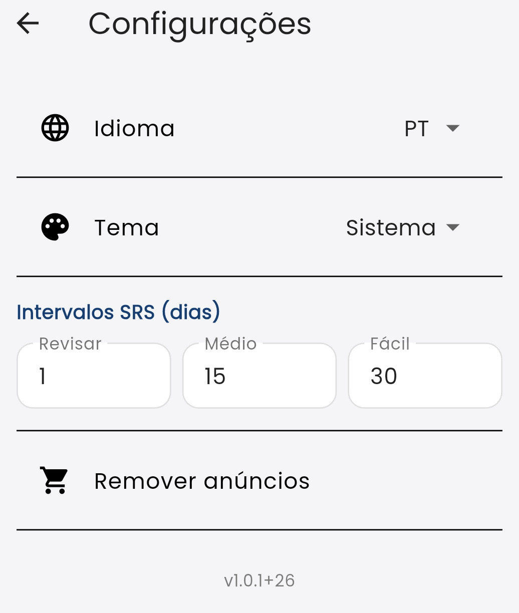 Captura de tela da tela de configuração