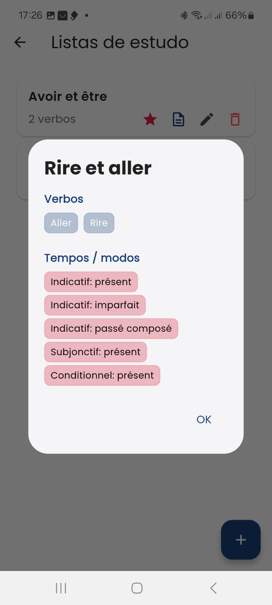 Captura de tela do visualizador da lista de estudo